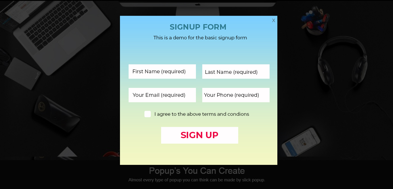 Sign Up Form Popup Demo